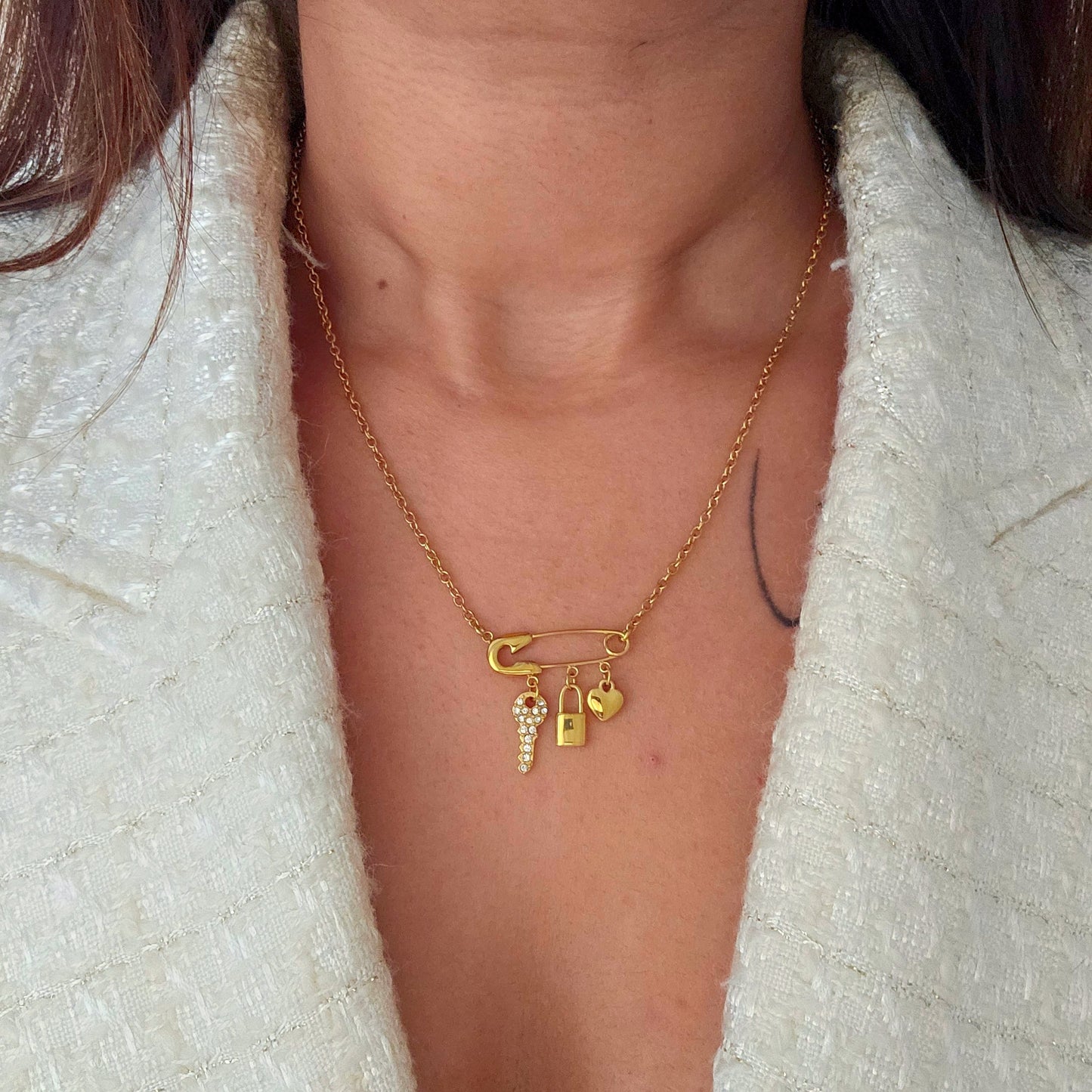Safety Pin Charm Necklace