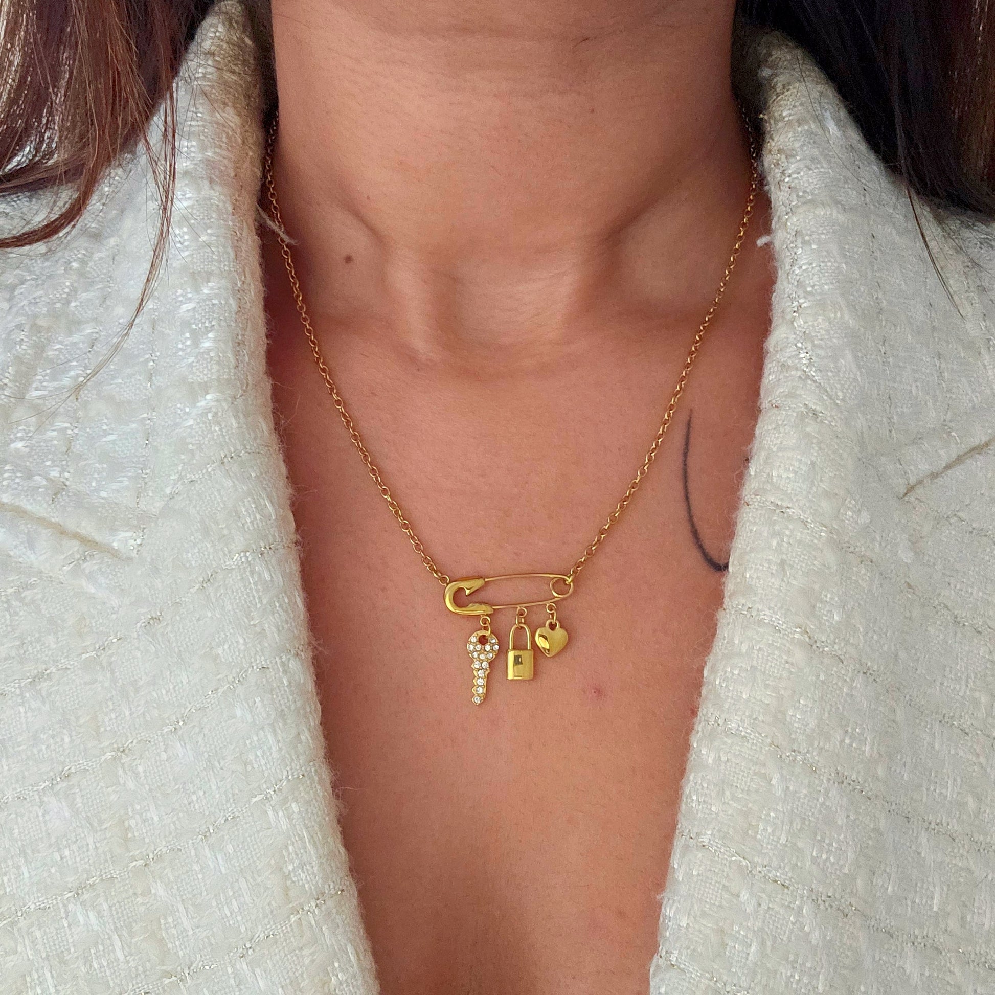Safety Pin Charm Necklace
