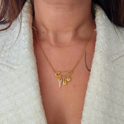 Safety Pin Charm Necklace