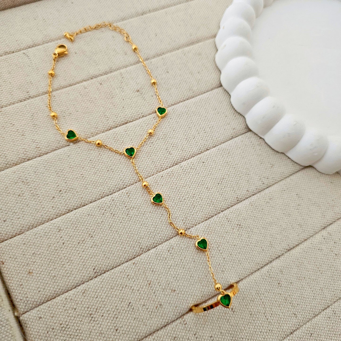 Love Heart Emerald Ring Bracelet