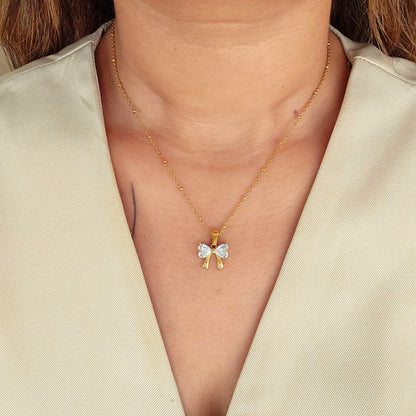 Bow Zircon Locket Necklace-2  taahirajewellery