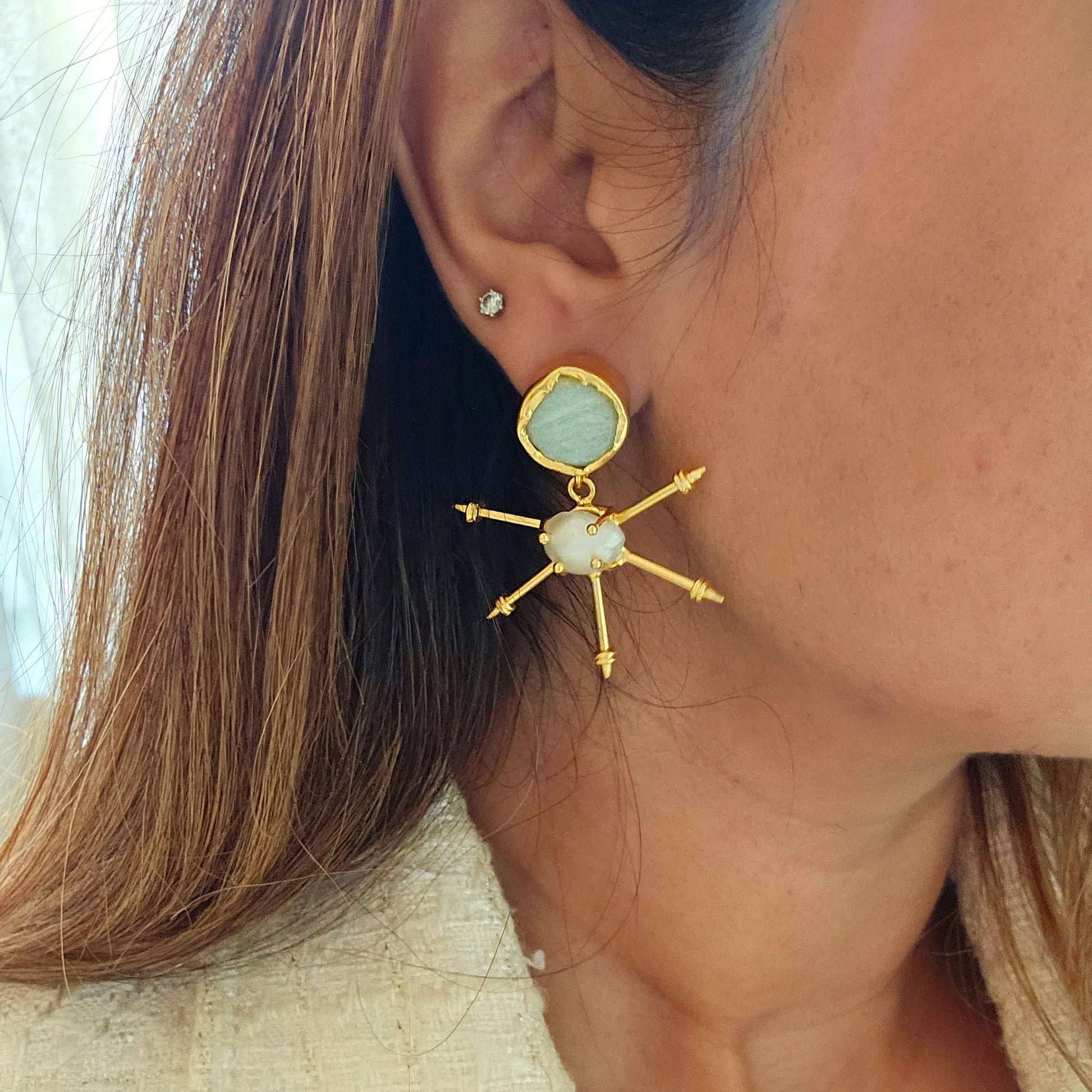 Celie Pearl Brass Earrings-1  taahirajewellery