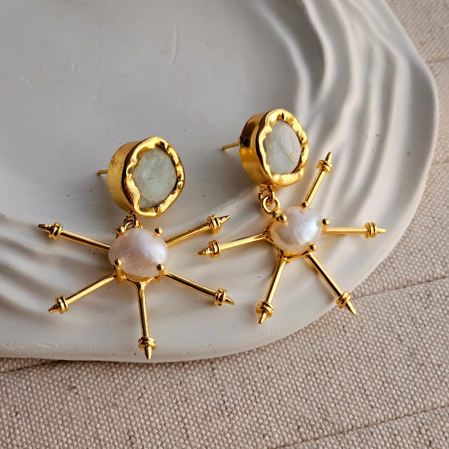 Celie Pearl Brass Earrings-4  taahirajewellery