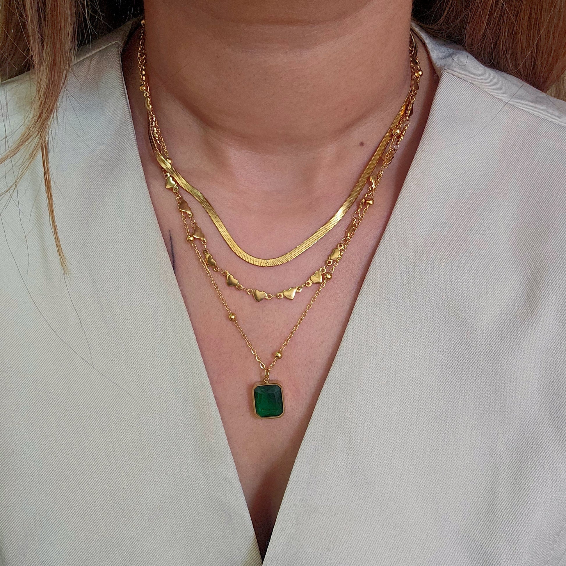 Trio Emerald Stud Necklace-2  taahirajewellery