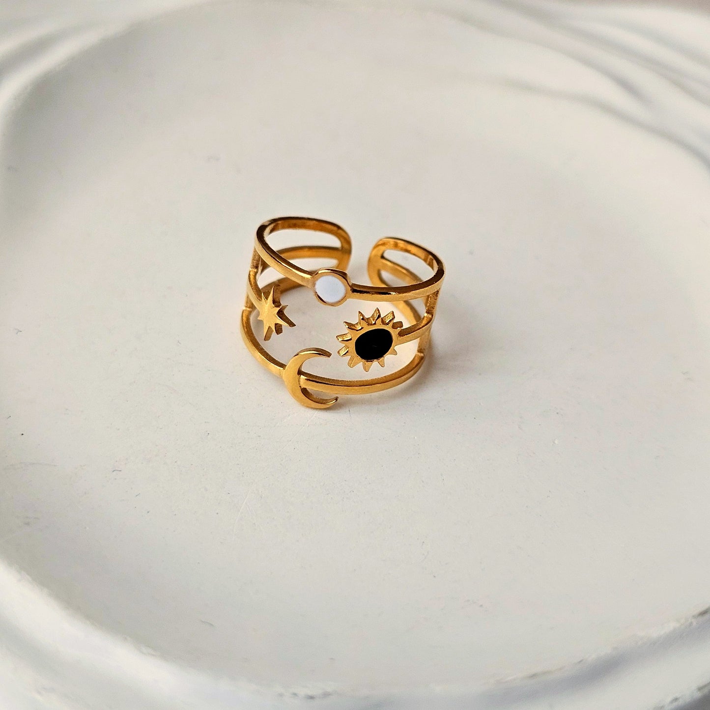 Dainty Sun Moon Star Open Adjustable Gold Plated Ring-1  taahirajewellery