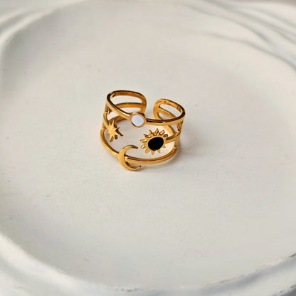Dainty Sun Moon Star Open Adjustable Gold Plated Ring-1  taahirajewellery
