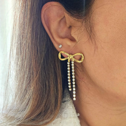 Bow Zircon Dangle Earrings-2  taahirajewellery