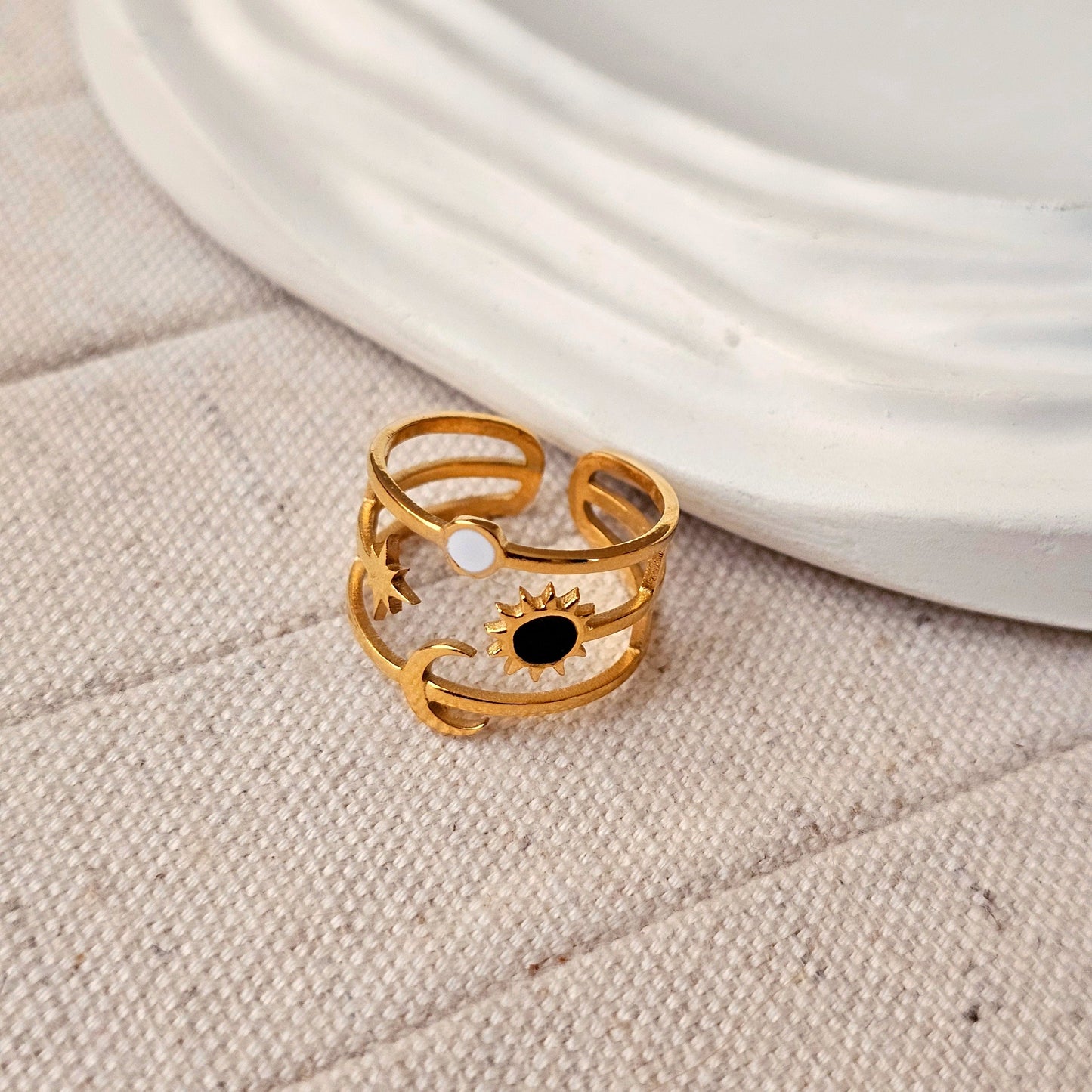 Dainty Sun Moon Star Open Adjustable Gold Plated Ring-2  taahirajewellery