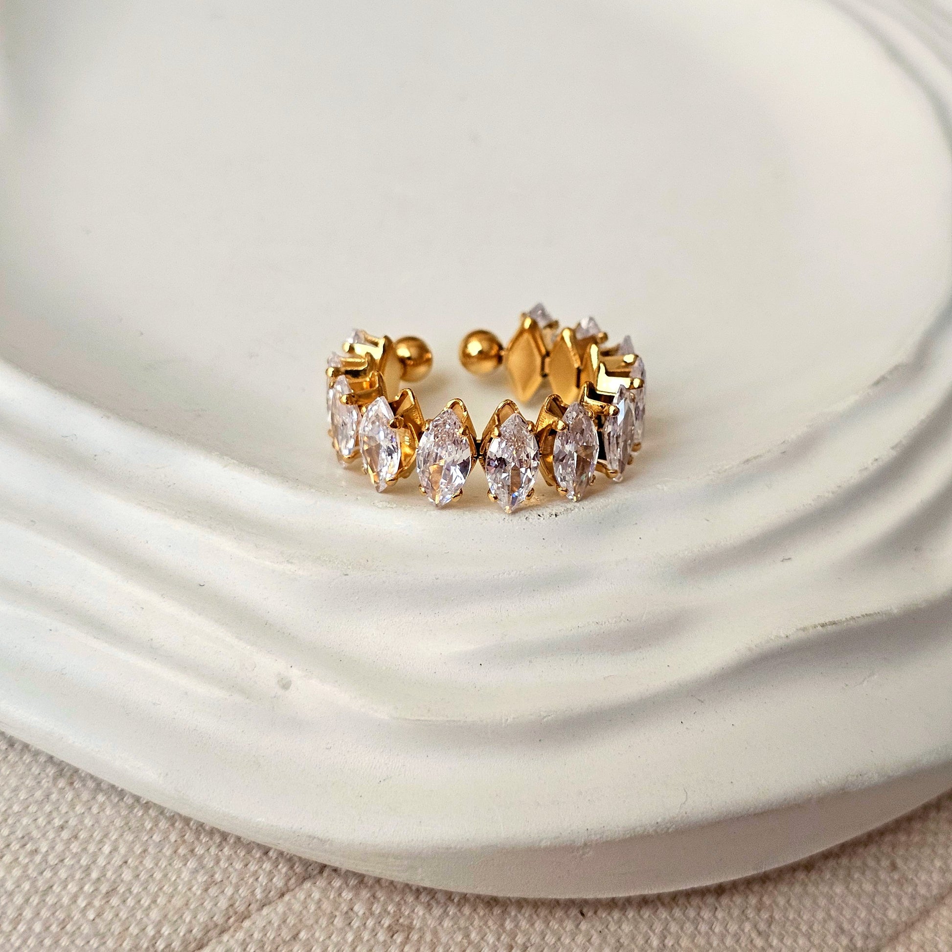 Zircon Marquise Gold Plated Adjustable Ring-2  taahirajewellery