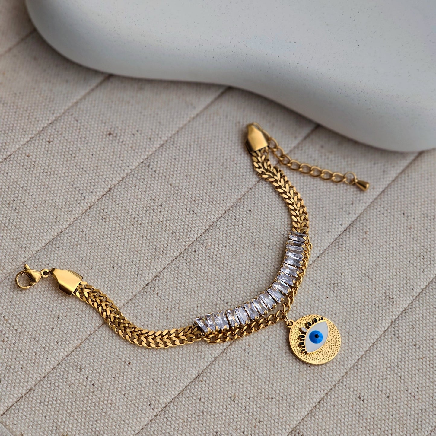 Evil Eye Zircon Charm Chain Bracelet-1  taahirajewellery