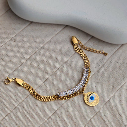 Evil Eye Zircon Charm Chain Bracelet-1  taahirajewellery