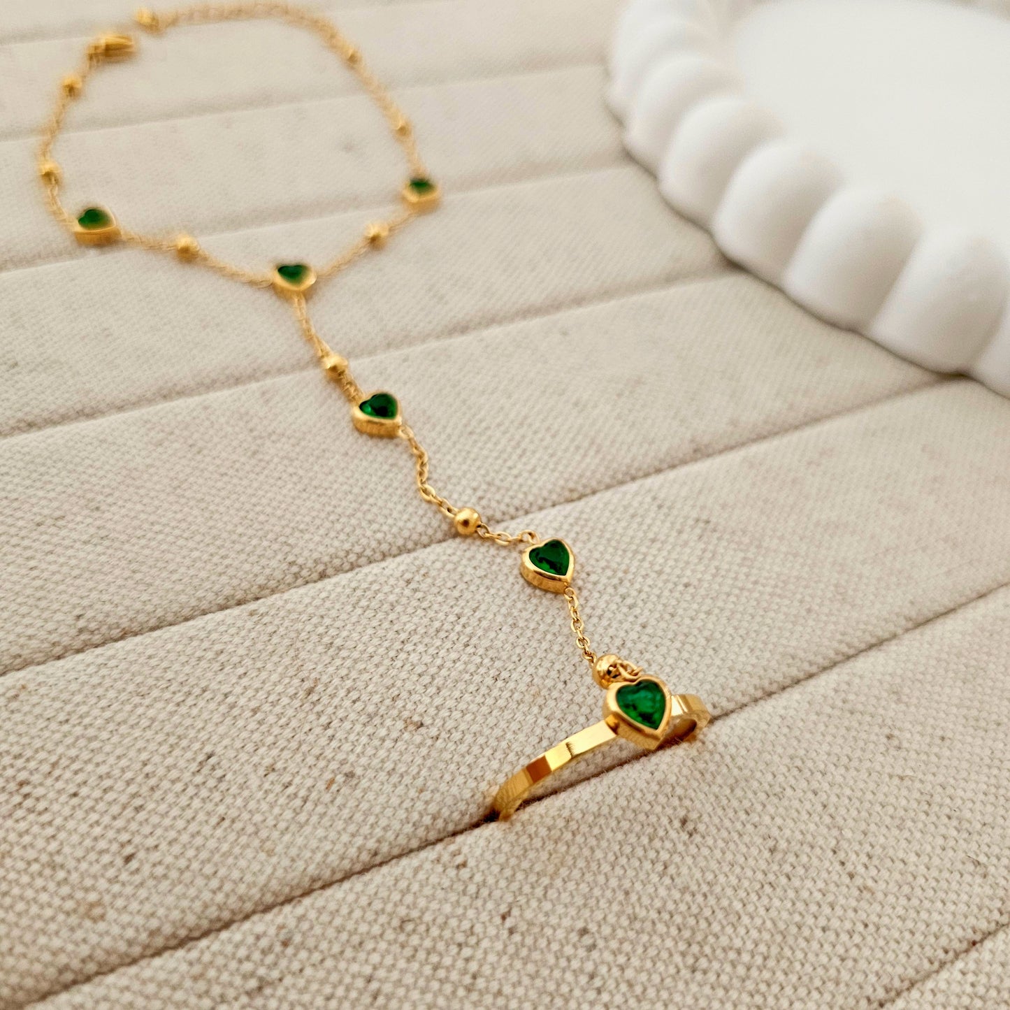 Love Heart Emerald Ring Bracelet