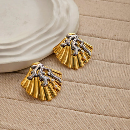 Shell Silver Gold Earrings-1  taahirajewellery