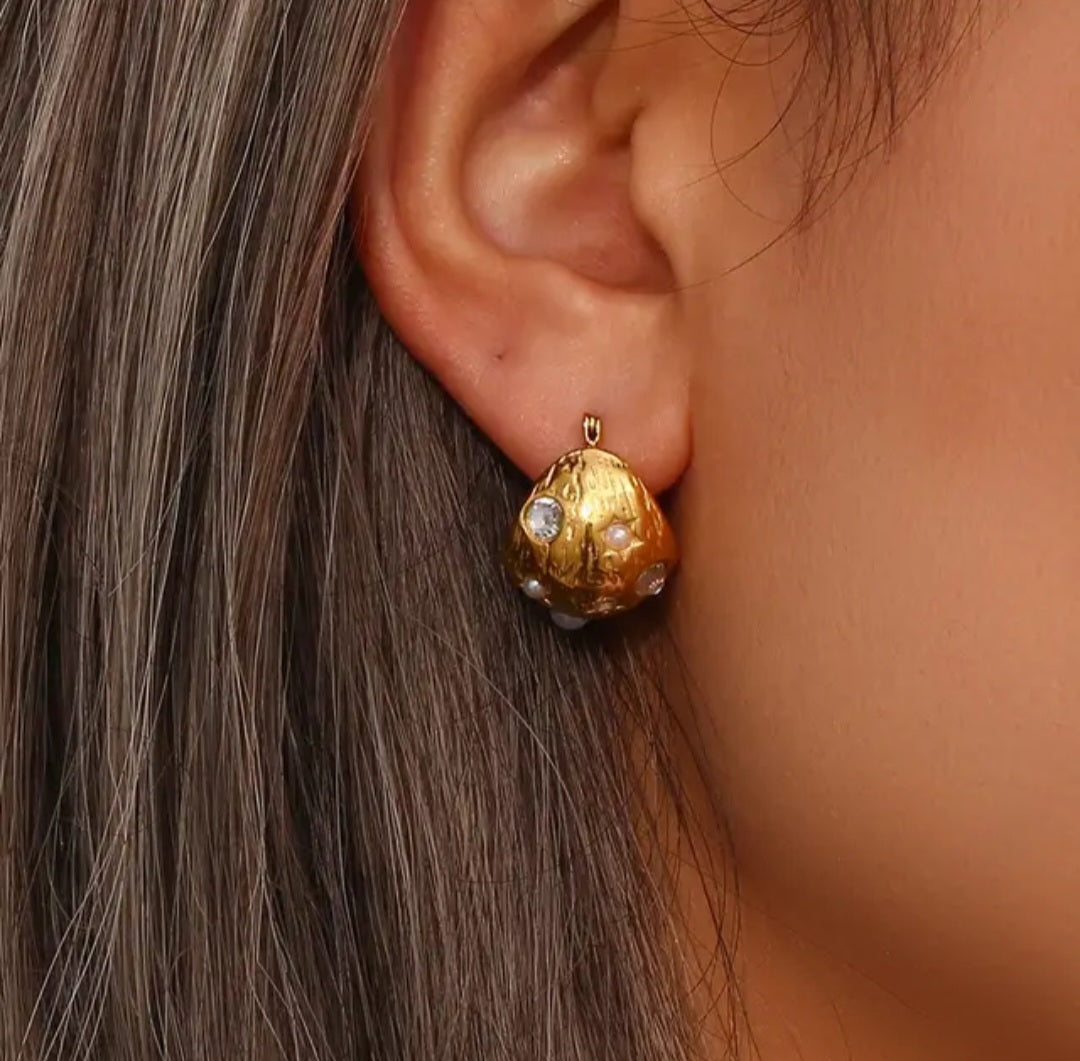 Half Ball Zircon Hoop Earrings-2  taahirajewellery