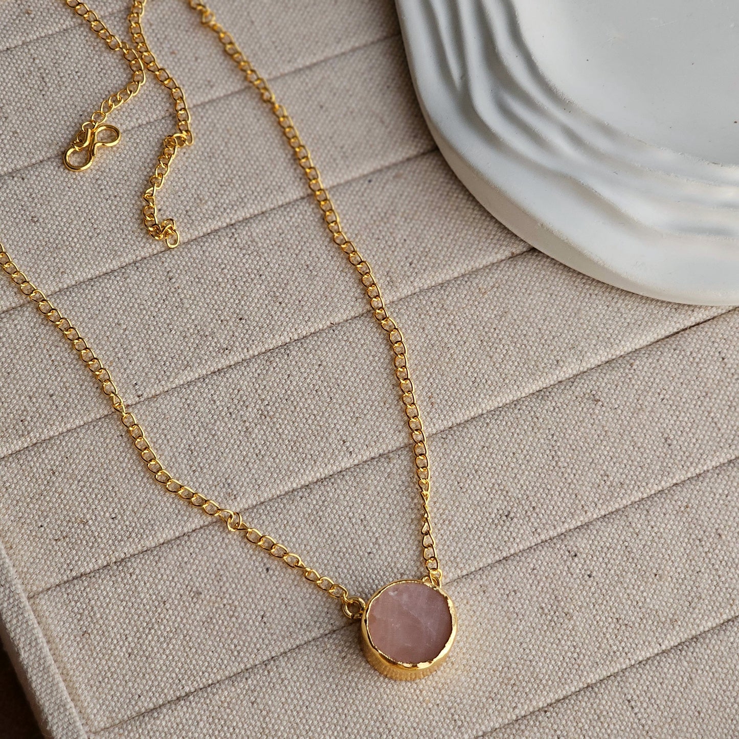 Rose Quartz Stud Brass Necklace-3  taahirajewellery