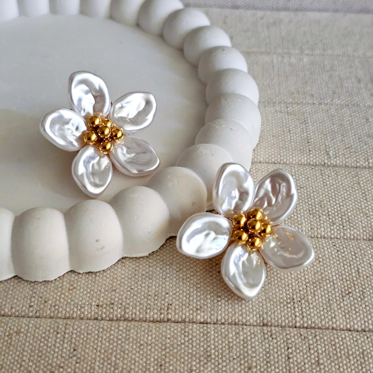 White Flower Stud Earrings