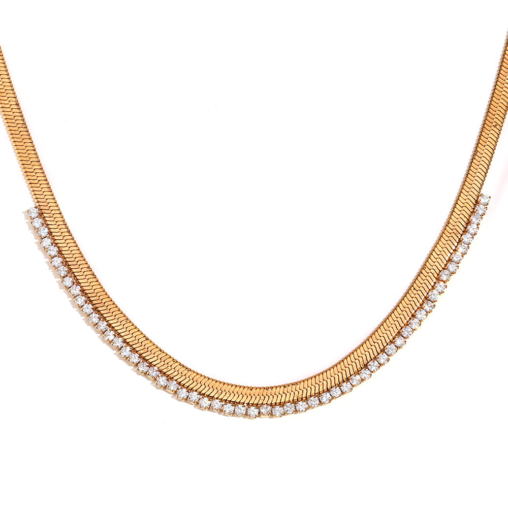 18K Gold Plated Snake Chain Zirconia Tennis Necklace-5  taahirajewellery
