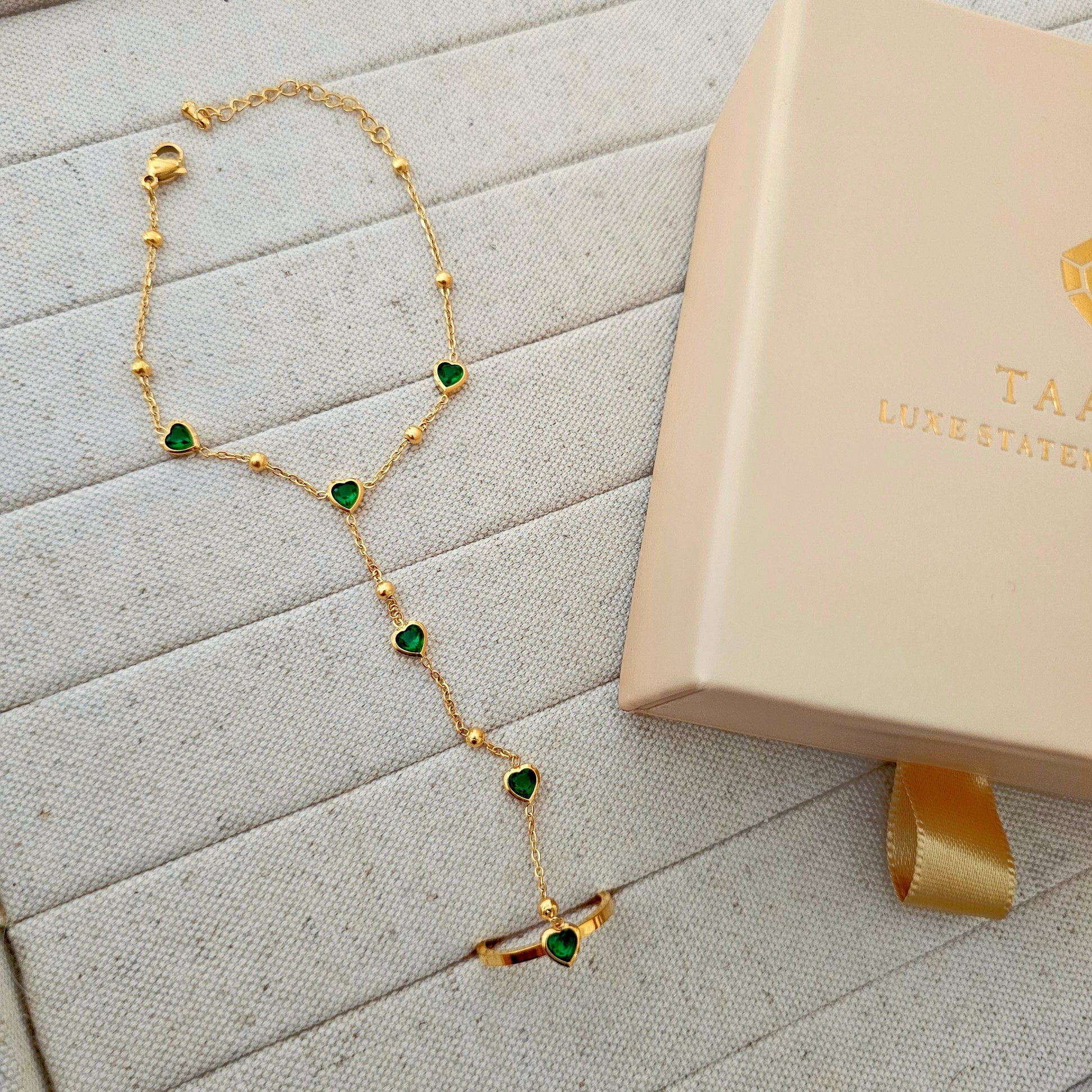Love Heart Emerald Ring Bracelet