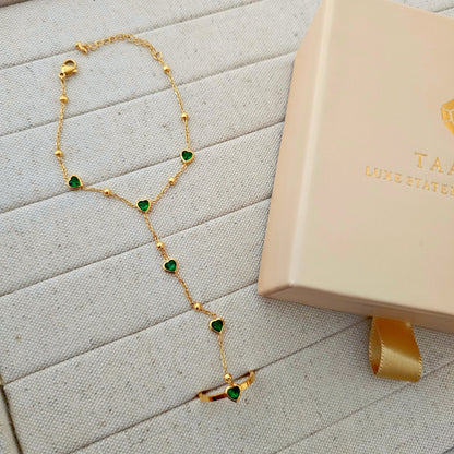 Love Heart Emerald Ring Bracelet