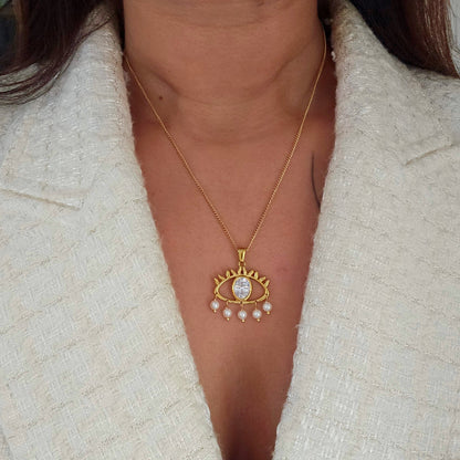 Mira Evil Eye Pearl Necklace
