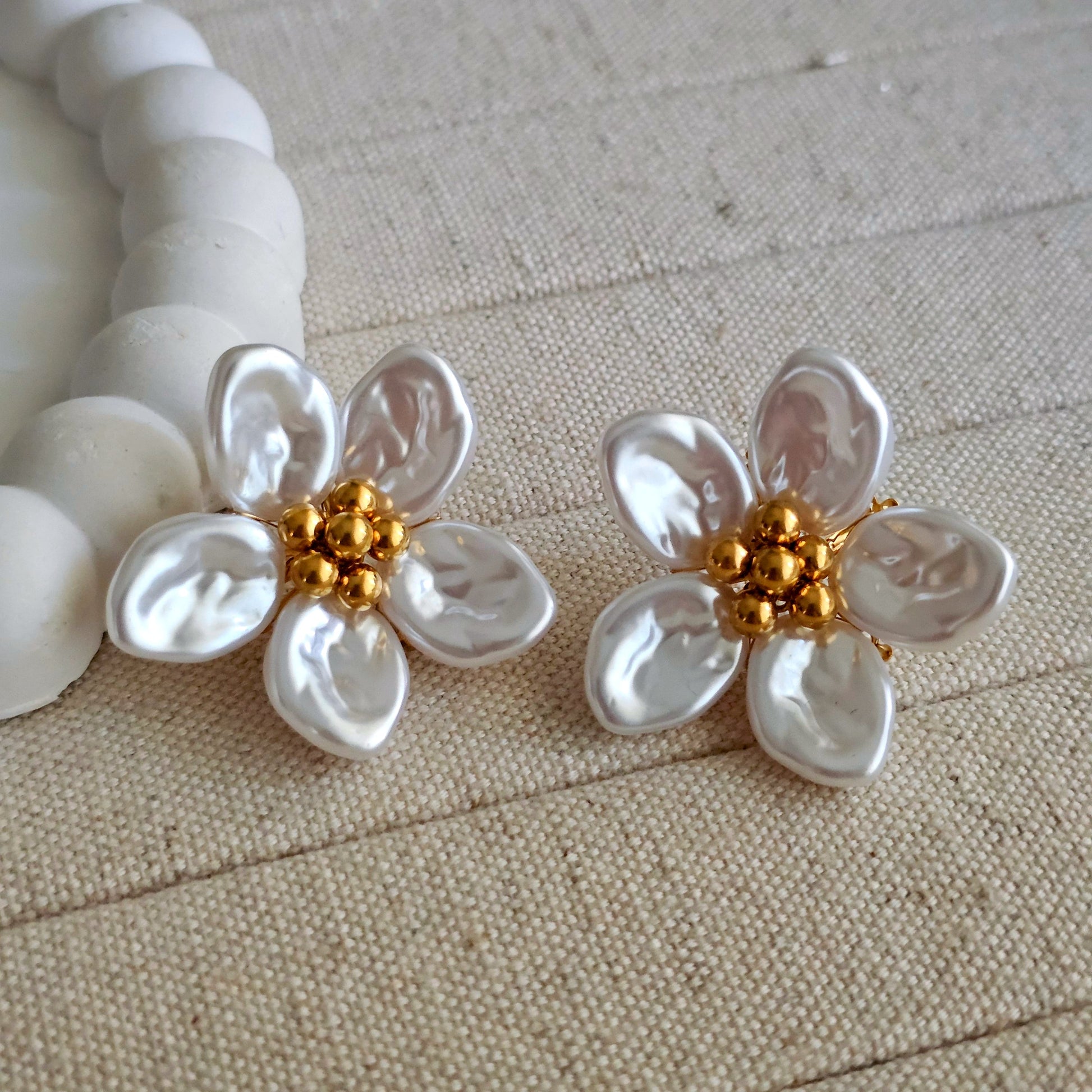 White Flower Stud Earrings