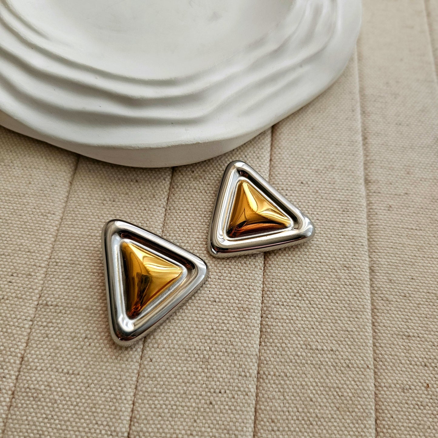 Triangle Silver Gold Earrings-1  taahirajewellery