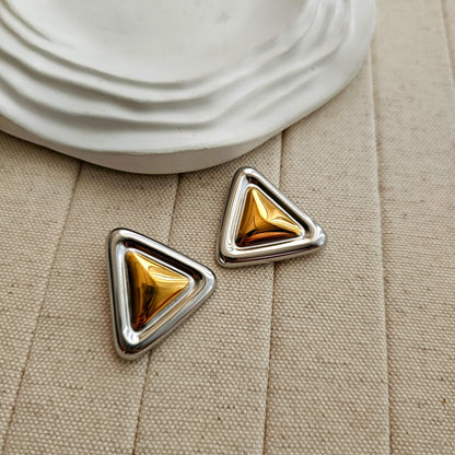 Triangle Silver Gold Earrings-1  taahirajewellery
