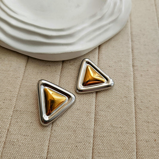 Triangle Silver Gold Earrings-1  taahirajewellery
