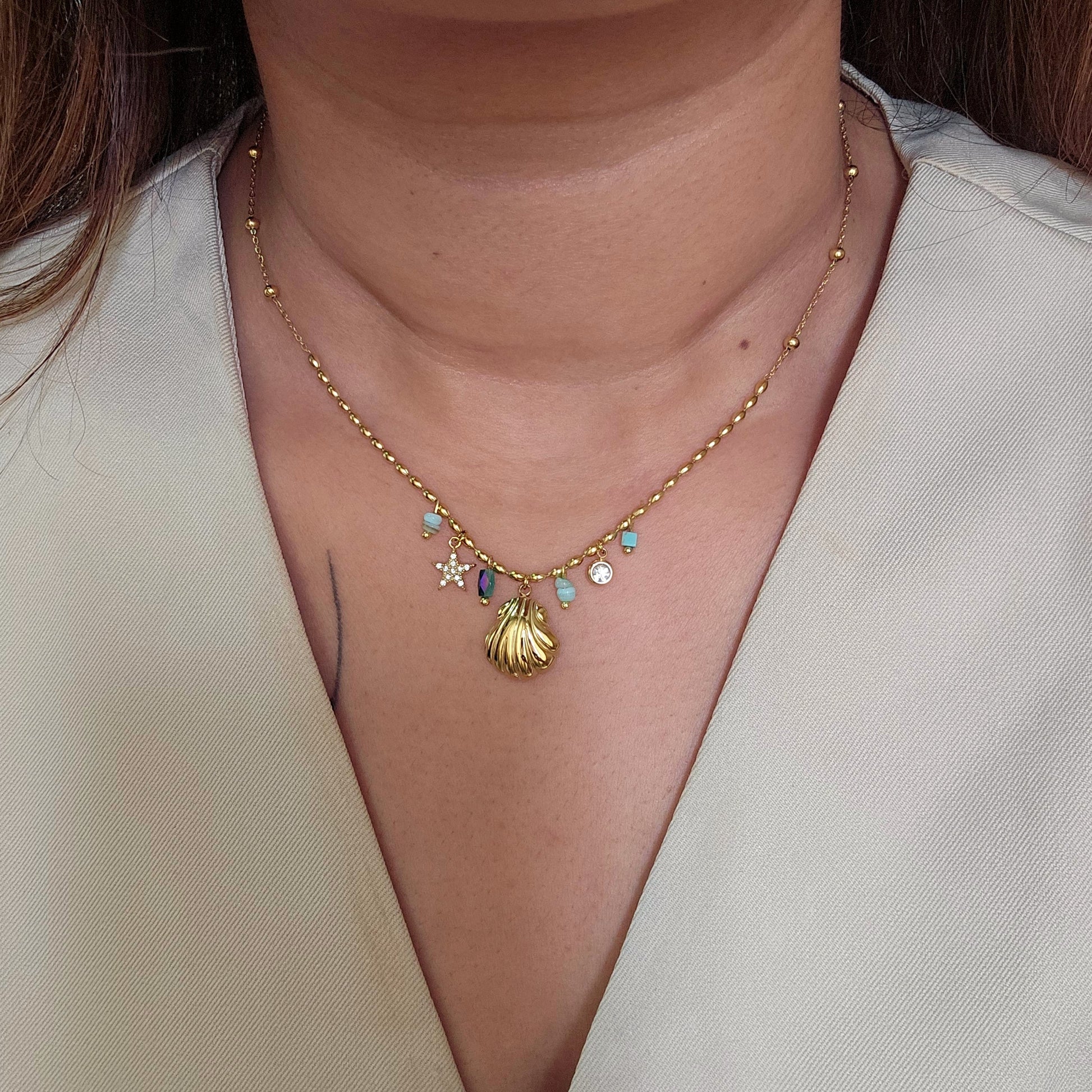 Olivia Gold Shell Necklace-2  taahirajewellery