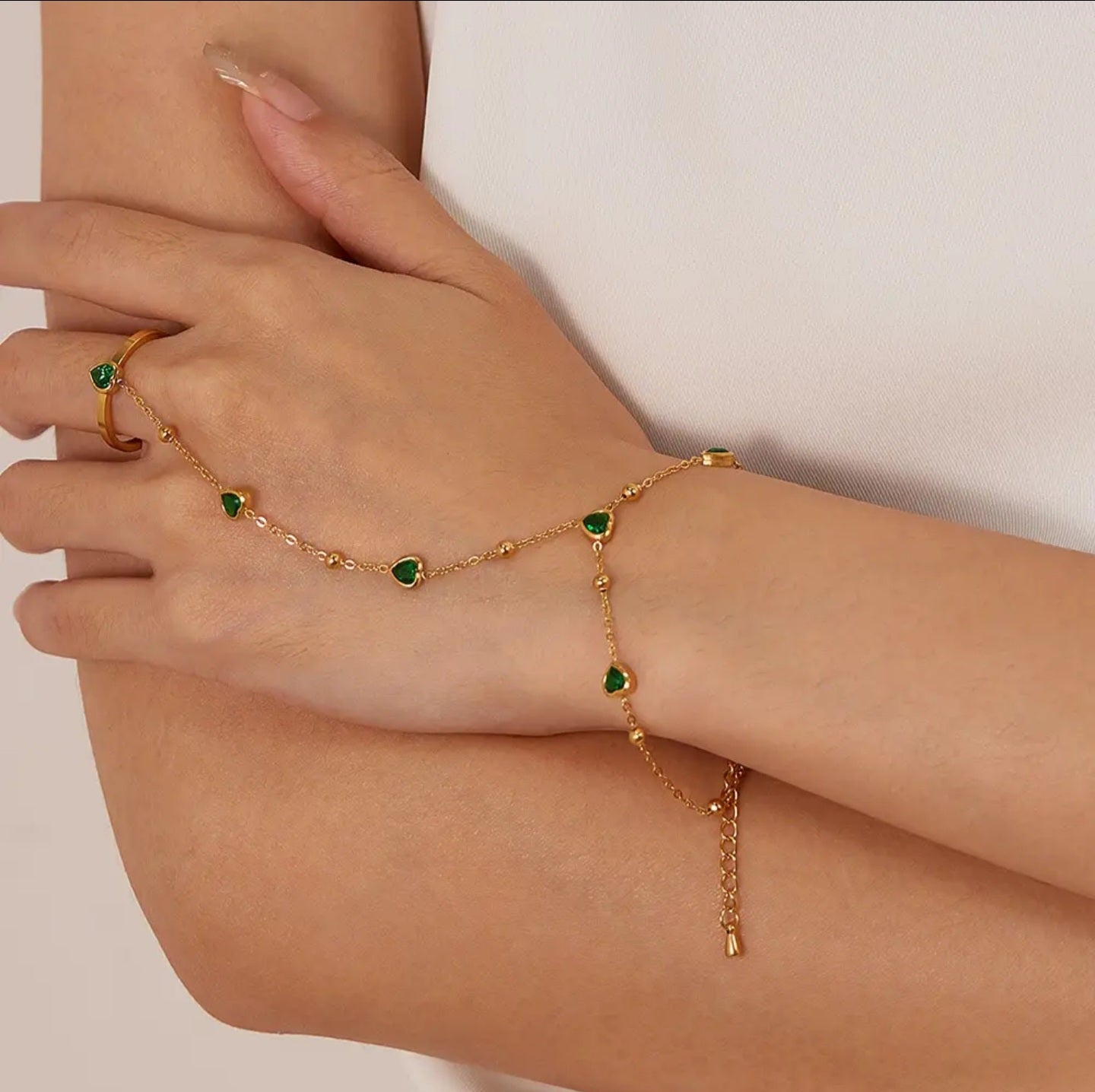 Love Heart Emerald Ring Bracelet