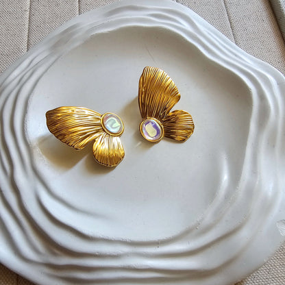 18k Gold Plated Butterfly Pearl Earrings-3  taahirajewellery