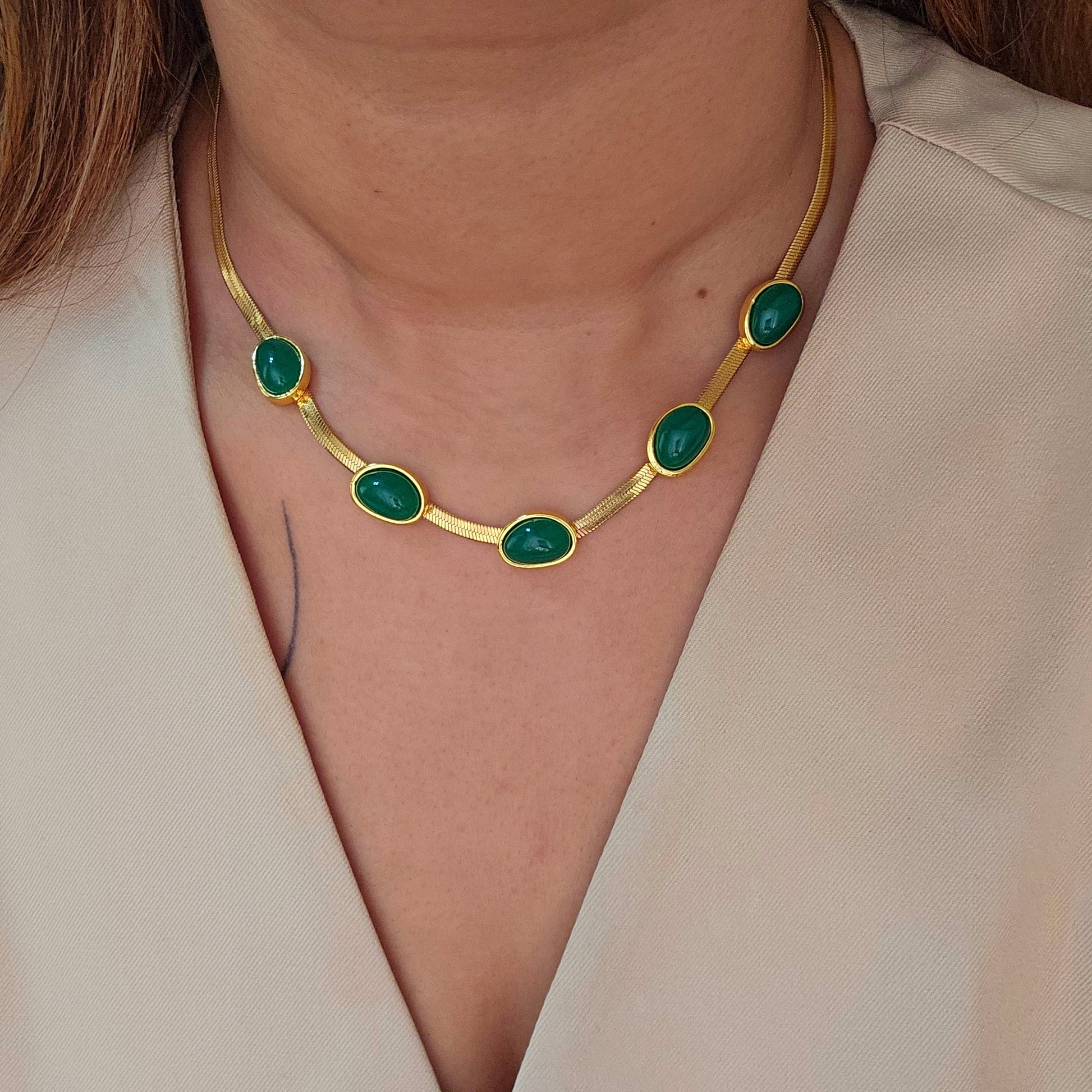 Valentina Green Stone Necklace-2  taahirajewellery