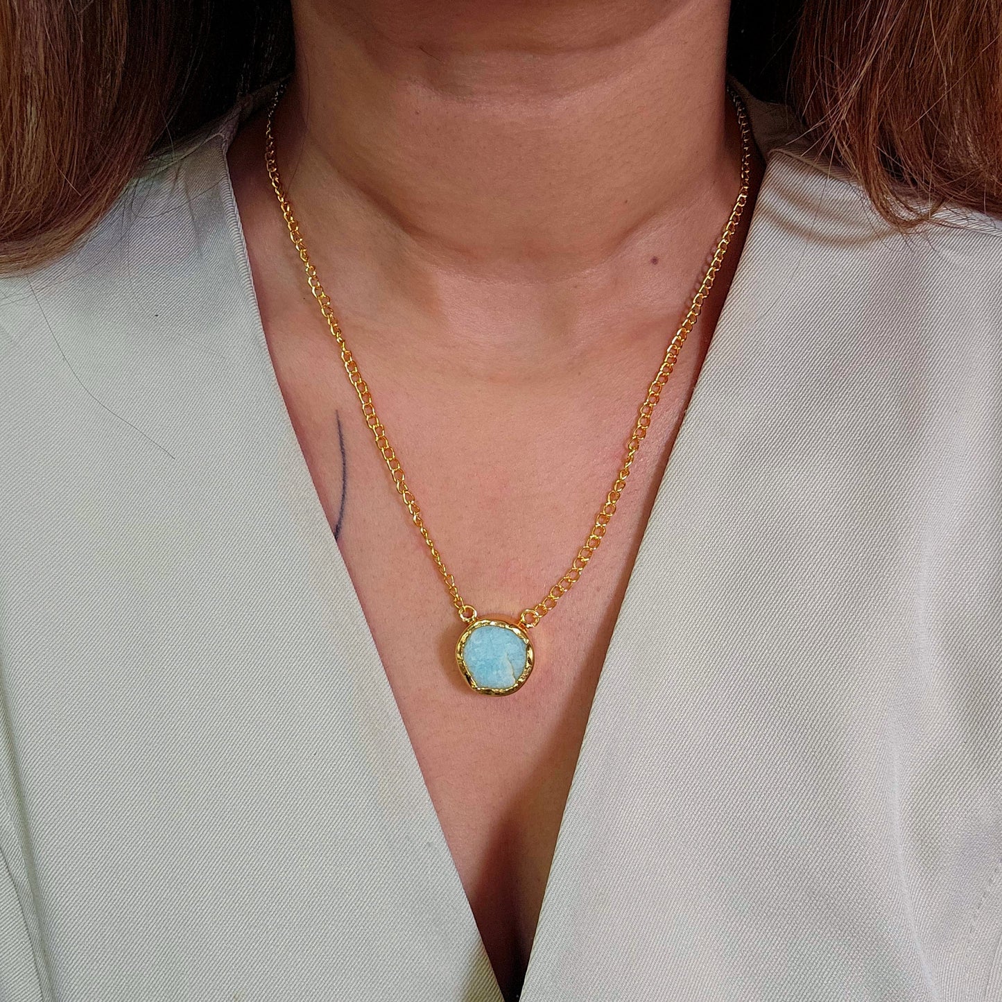 Aventurine Stud Brass Necklace-1  taahirajewellery