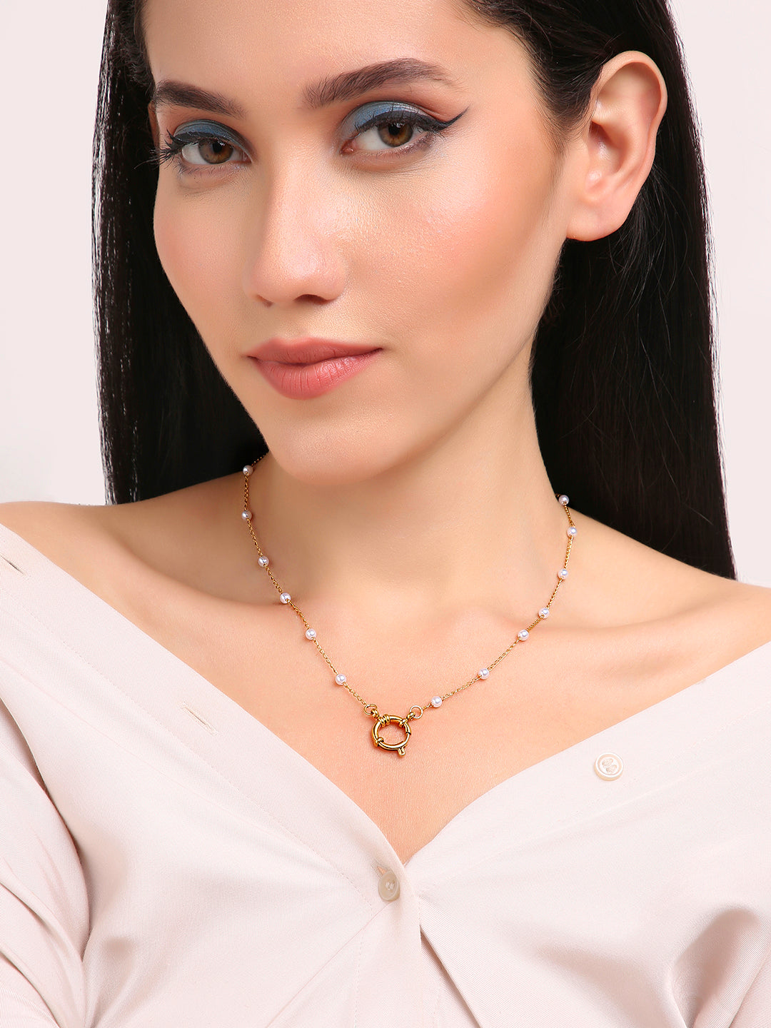 Fern Pearl Charm Lock Necklace