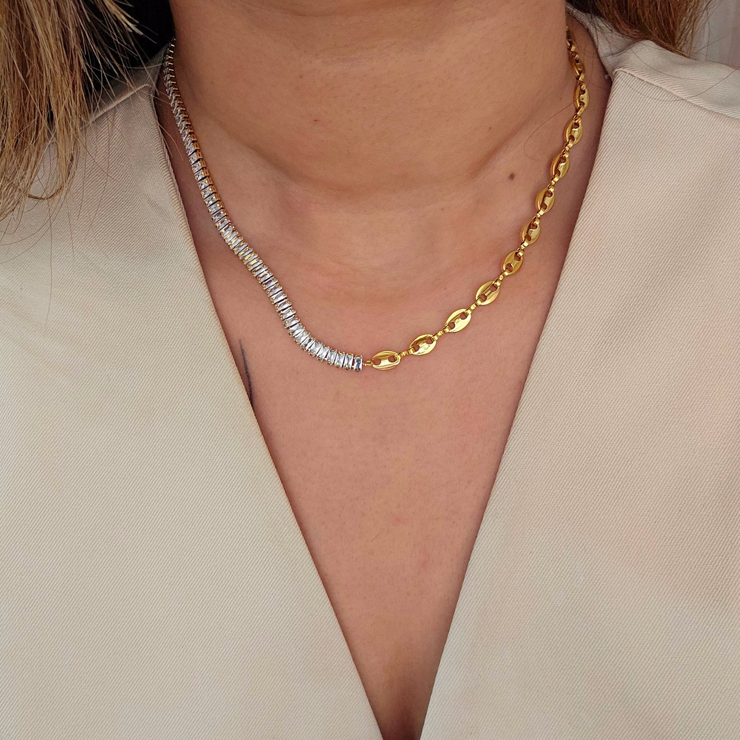 Baguette shape Zircon tennis necklace-2  taahirajewellery