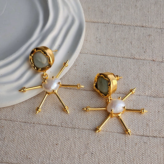 Celie Pearl Brass Earrings-2  taahirajewellery