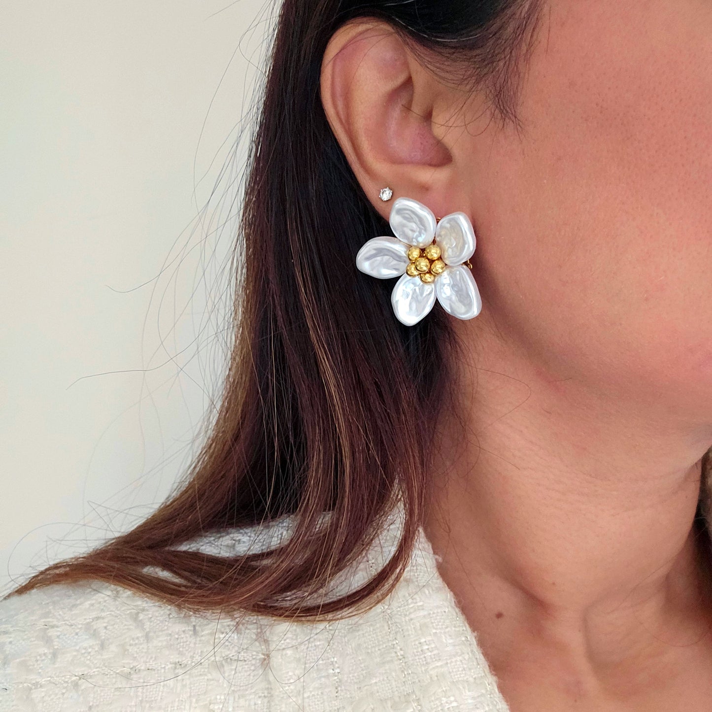 White Flower Stud Earrings