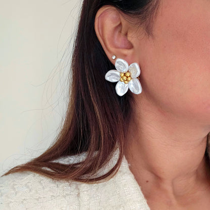 White Flower Stud Earrings