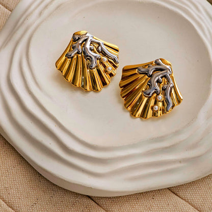 Shell Silver Gold Earrings-3  taahirajewellery