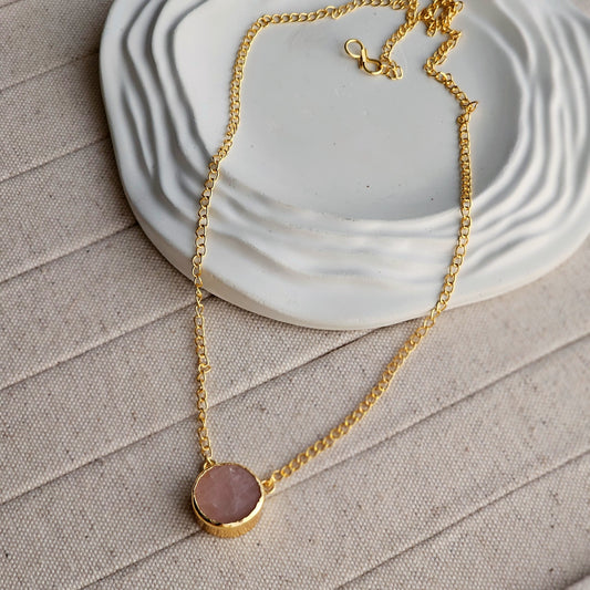 Rose Quartz Stud Brass Necklace-1  taahirajewellery
