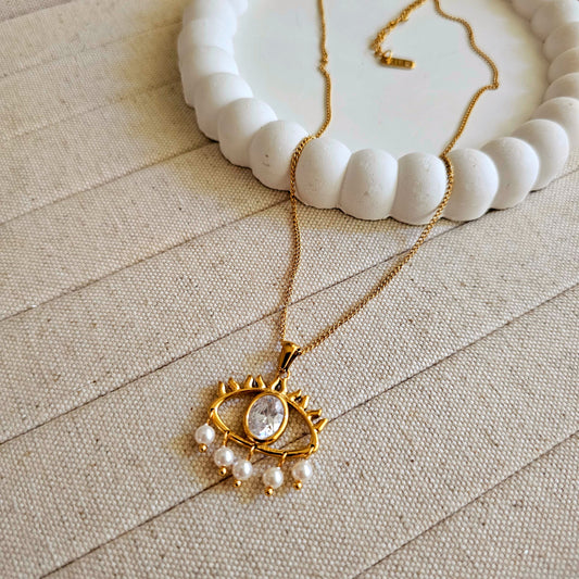 Mira Evil Eye Pearl Necklace