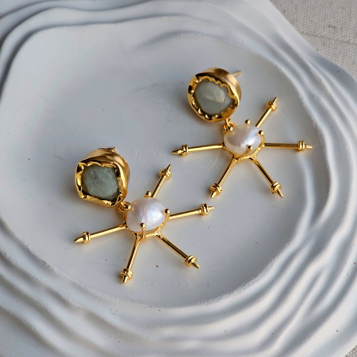 Celie Pearl Brass Earrings-3  taahirajewellery