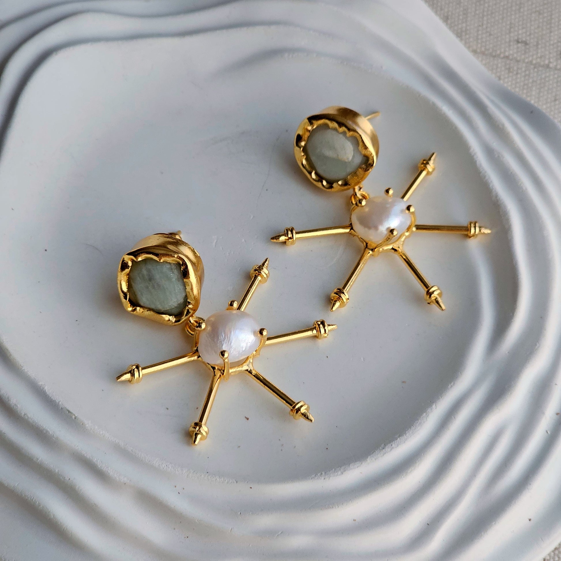 Celie Pearl Brass Earrings-3  taahirajewellery