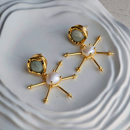 Celie Pearl Brass Earrings-3  taahirajewellery