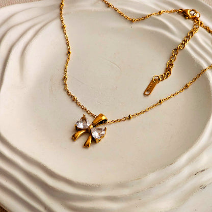 Bow Zircon Locket Necklace-3  taahirajewellery