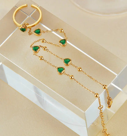 Love Heart Emerald Ring Bracelet