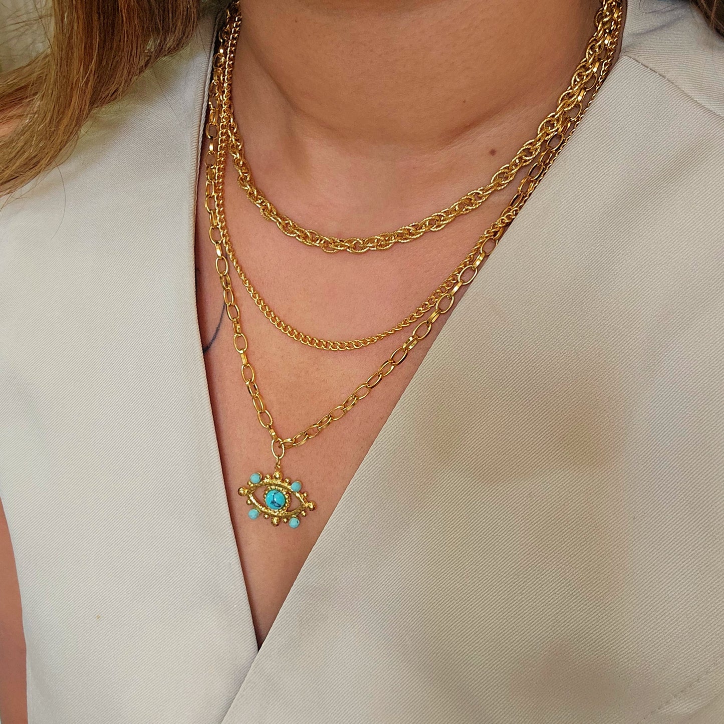Triple Layered Evil Eye Necklace-2  taahirajewellery