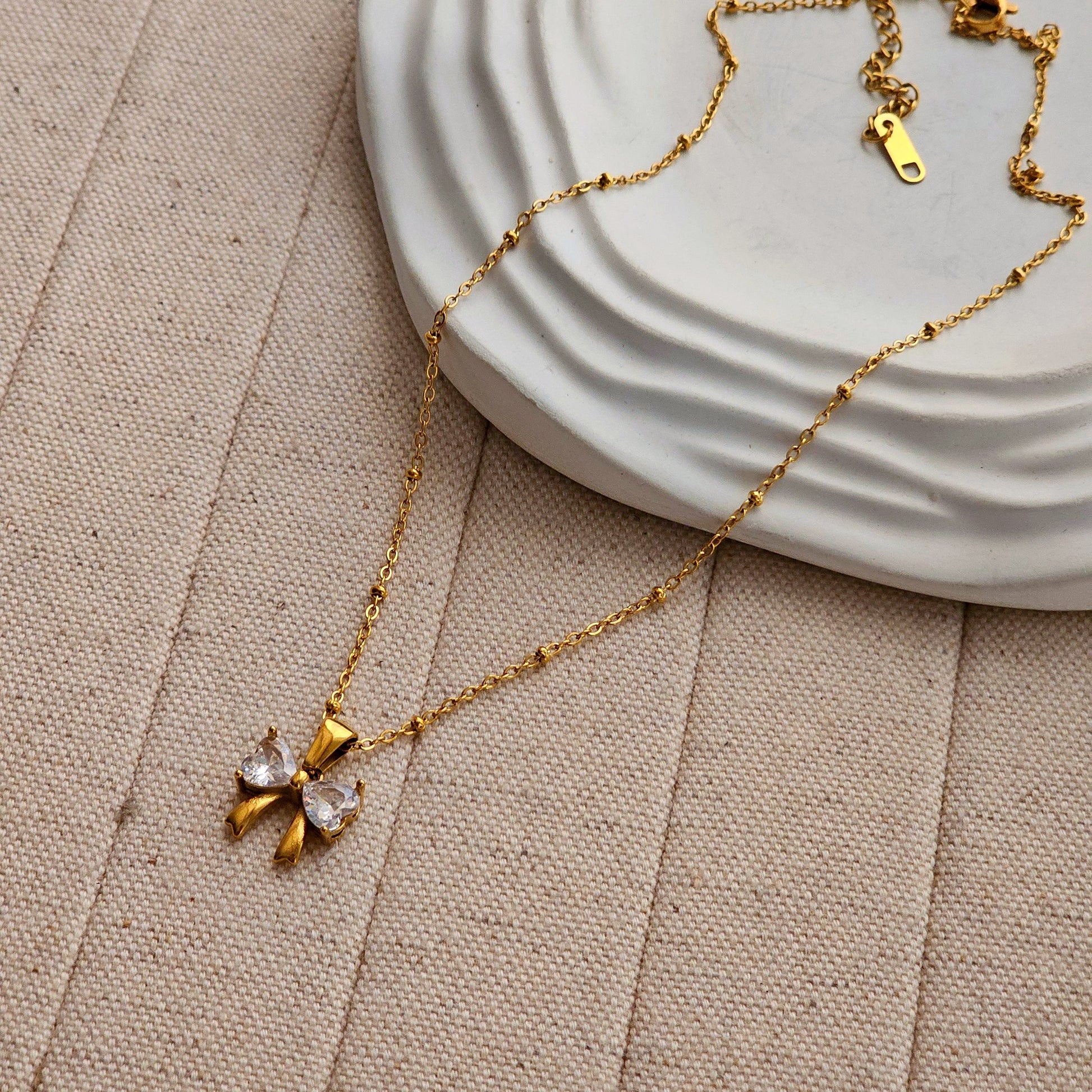 Bow Zircon Locket Necklace-1  taahirajewellery