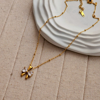 Bow Zircon Locket Necklace-1  taahirajewellery