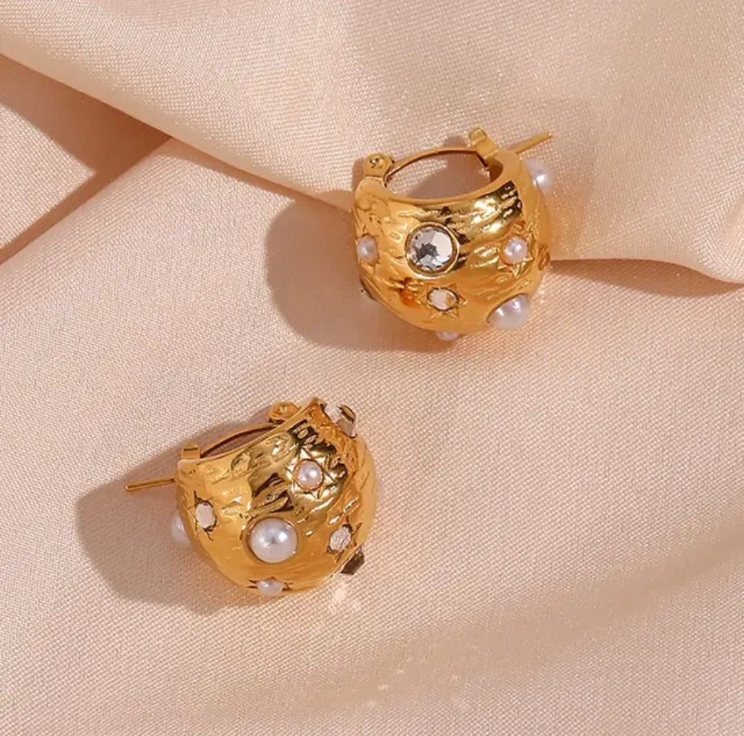 Half Ball Zircon Hoop Earrings-5  taahirajewellery
